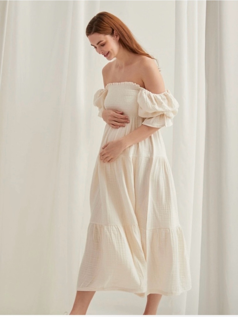 Nothing Fits But Kiko Smocked Midi Dress in Cream Size Medium